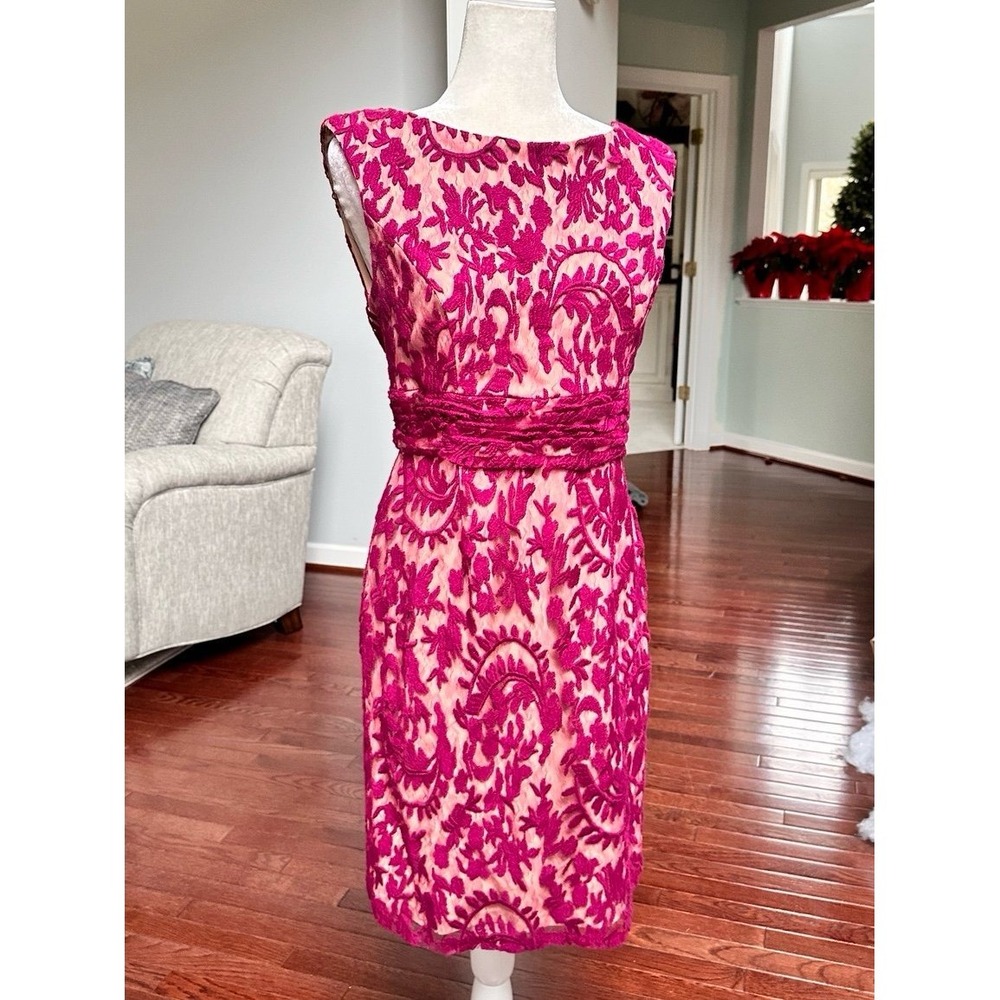 Adrianna Papell Feminine Purple Beige Simple Elegant Pencil Cocktail Dress - Picture 3 of 9